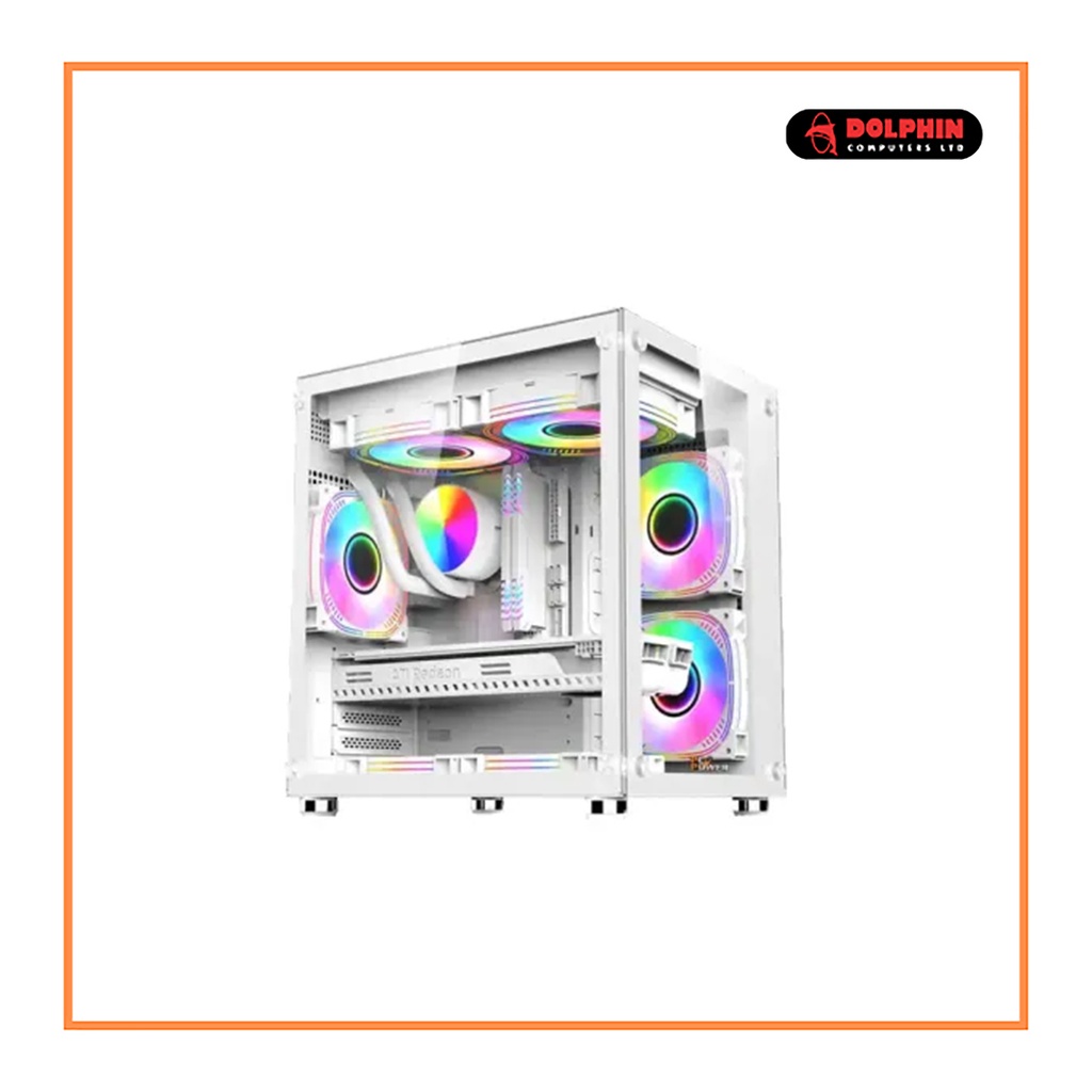 PC Power ICE Cube Mini Tower ARGB Micro-ATX Gaming Casing (White)